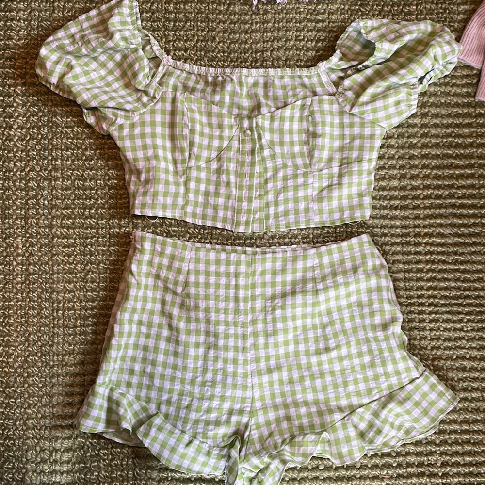 SET!! Never before worn green checkered two piece set
